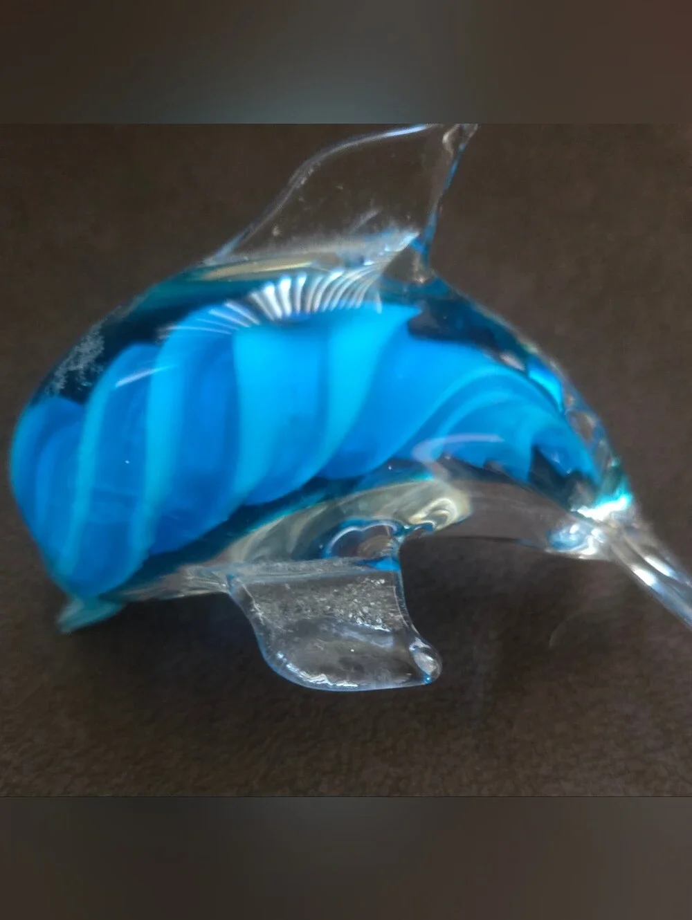 Blue Glass Dolphin Figurine - Decorative Fish Accent